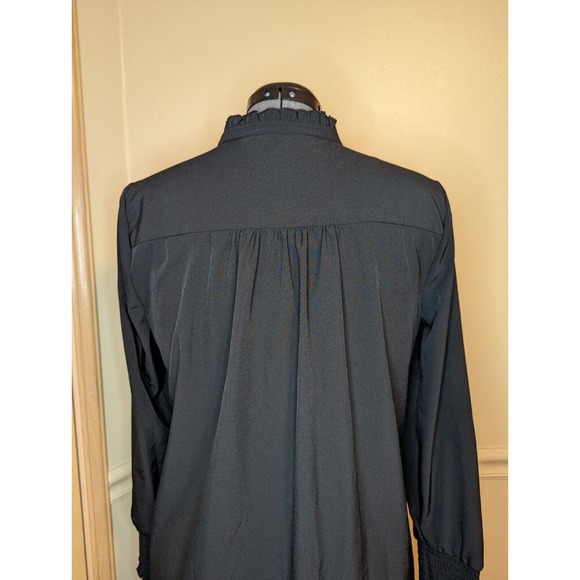 Soft Surroundings Vivian Black Ruffle High Neck Gold Button Up Shirt Size MP - Picture 7 of 9